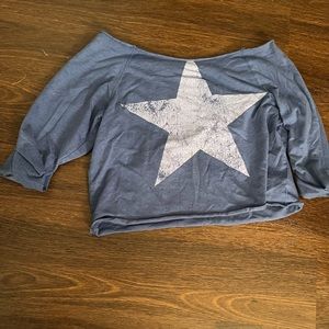 Blue star off the shoulder shirt